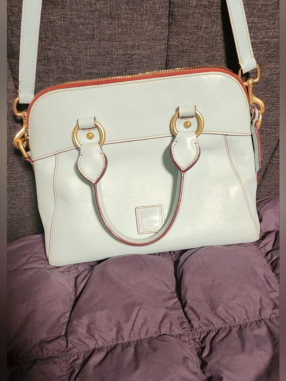 Dooney & Bourke Mint Green Leather Dome Satchel with Gold Hardware